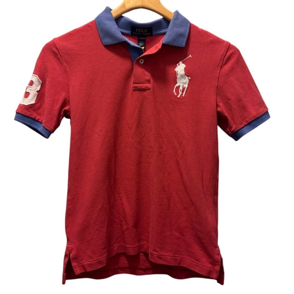 Polo Ralph Lauren Kids Boys Big Pony Red Polo Shirt Blue Collar Cotton Medium M